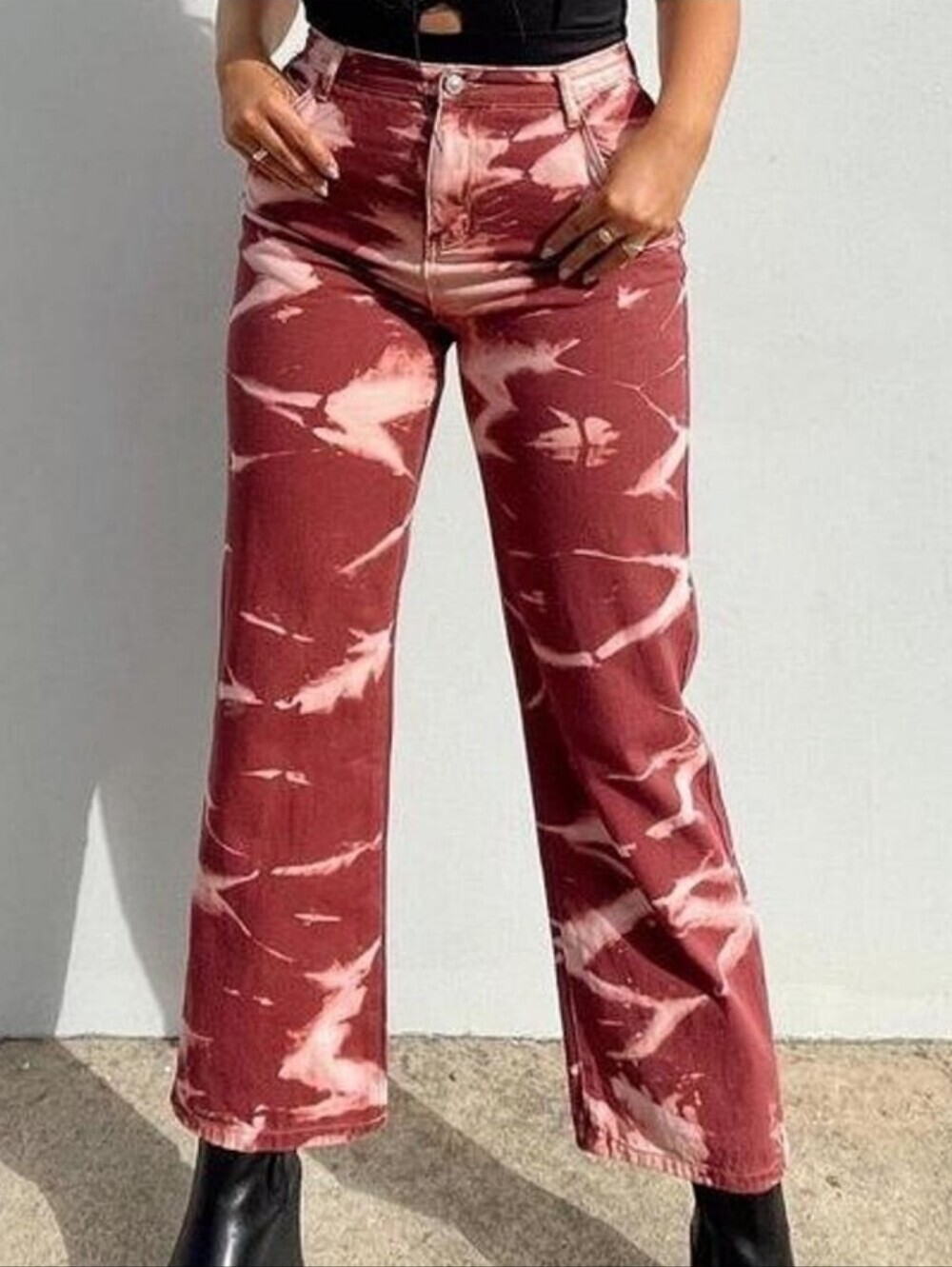 Princess Polly Cider Brown Ctram Tie Dye Color Washed Denim Straight Leg Jeans